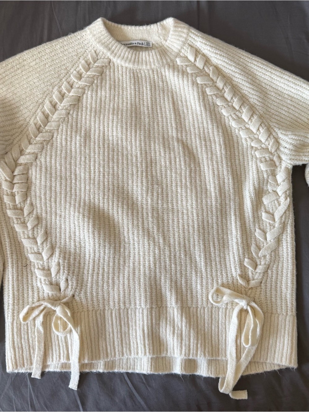 Abercrombie & Fitch Cream Braided-Trim Crewneck Sweater